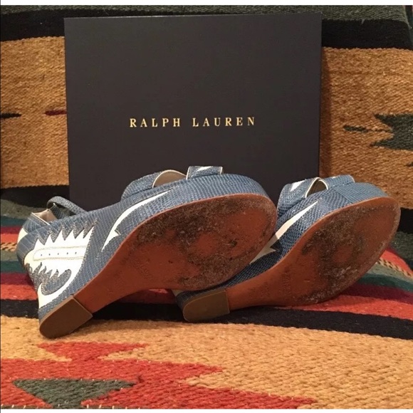 RALPH LAUREN COLLECTION Western Southwestern Style Lizard Skin Leather Wedges - Picture 4 of 12